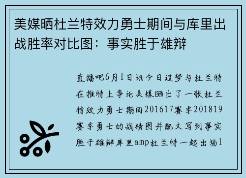 美媒晒杜兰特效力勇士期间与库里出战胜率对比图：事实胜于雄辩